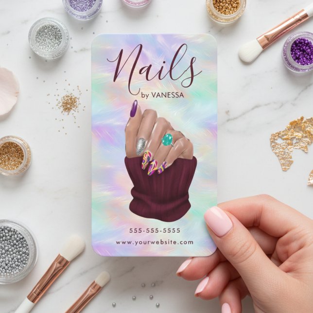 Carte De Visite Manicurist Artist Nail Art Studio Stylish Opal (Créateur téléchargé)