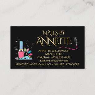 Carte De Visite Manicuriste Nail Technicien Noir Gold Nom