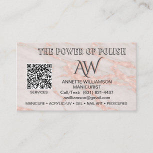 Carte De Visite Manicuriste Nail Technicien Rose Blush Marbre