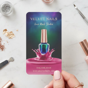 Carte De Visite Manucure Artiste Ongles Vert & Bleu Rose Blush