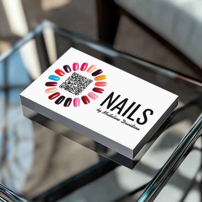 Carte De Visite Manucure Clou Polonais Scannable QR Code Basique B (Perfect for business)