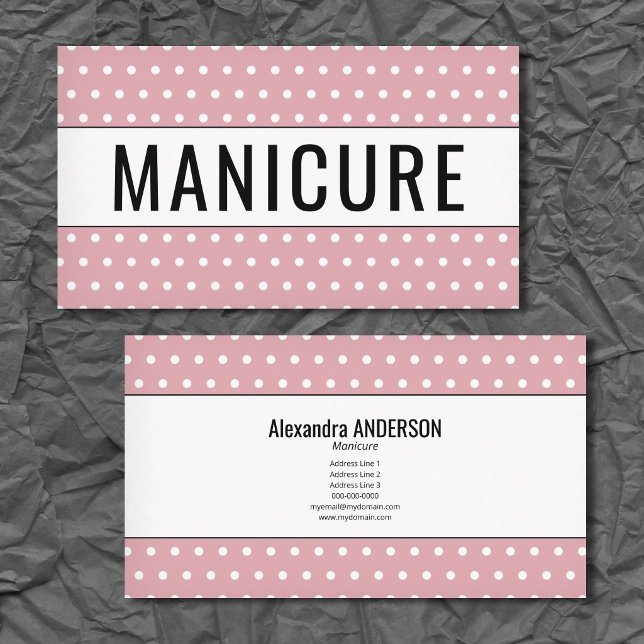 Carte De Visite Manucure - Points roses (Manicure - Polka Dots Pink Business Card)