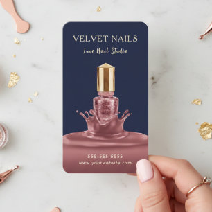 Carte De Visite Manucureuse Artiste Nail Art Rose Pâle Bleu Marine
