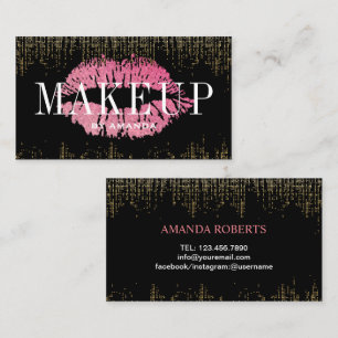 Carte De Visite Maquillage à lèvres roses chaudes Artiste Gold Con