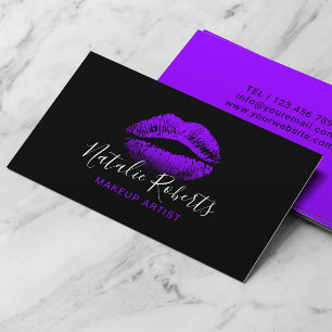 Carte De Visite Maquillage à lèvres violettes Artiste Salon noir o