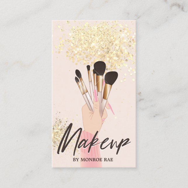 Carte De Visite Maquillage Artiste Beauté Salon Glam Pink Gold Cre (Devant)