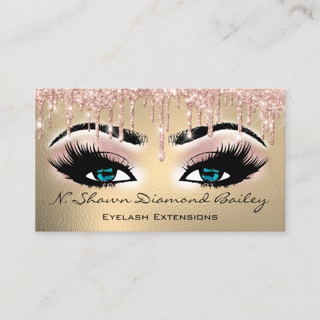 Carte De Visite Maquillage Artiste Bleu Eyelash Rose Or (Devant)