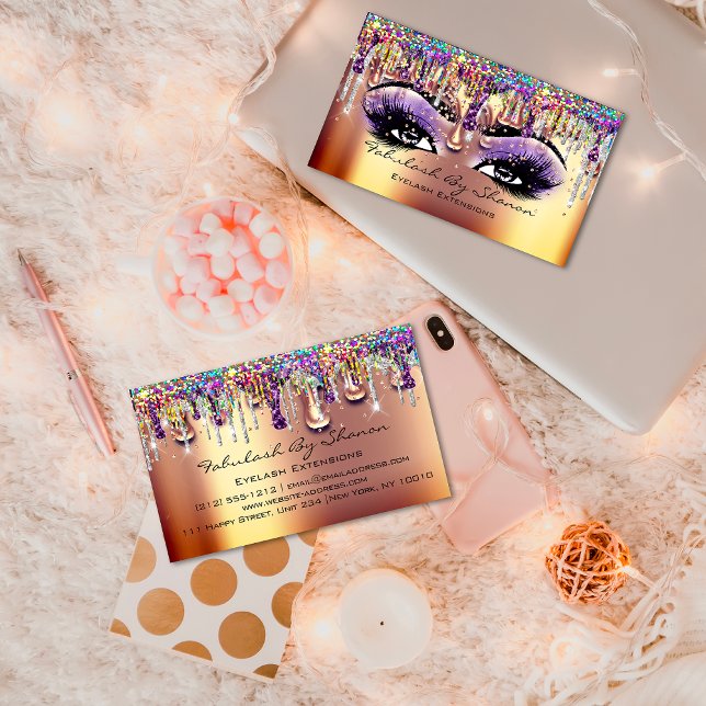 Carte De Visite Maquillage Artiste Brow Eyelash Gold Drids Confett (Makeup Artist Brow Eyelash Gold Drips Confetti Business Card)