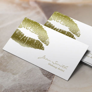 Carte De Visite Maquillage Artiste Chic Gold Kiss Élégant