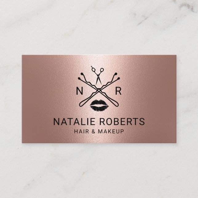 Carte De Visite Maquillage Artiste Coiffeur Salon Beauté Logo Rose (Devant)