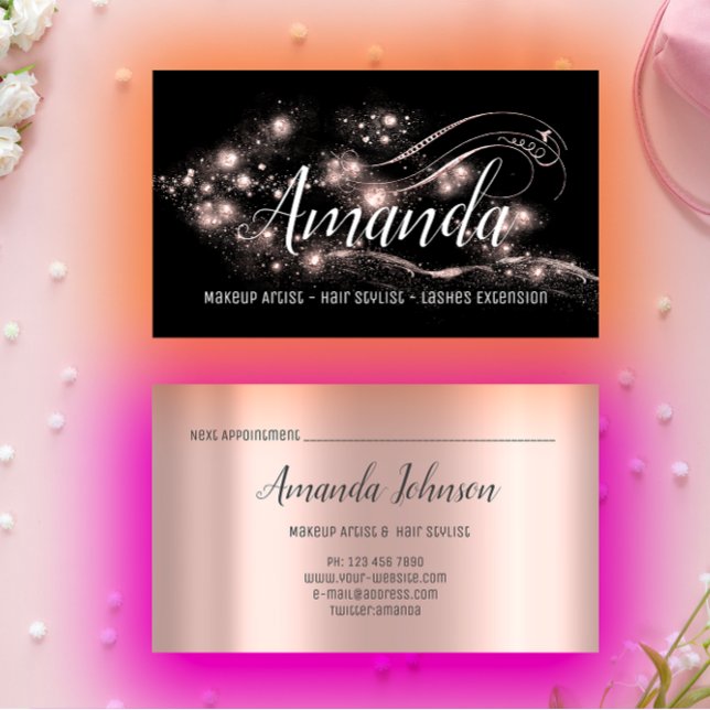 Carte De Visite Maquillage Artiste Coiffeur Salon Lash Événement B (Makeup Artist Hair Salon Lash Event Blogger Rose Business Card)