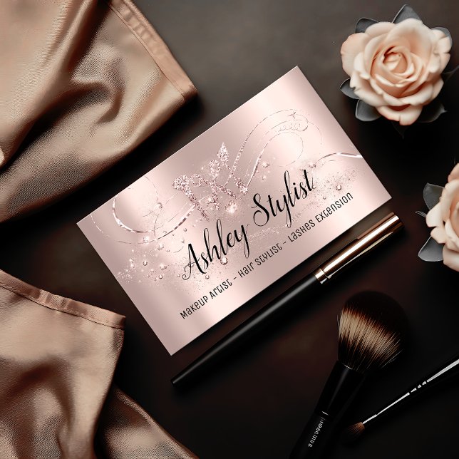 Carte De Visite Maquillage Artiste Coiffeur Salon Lash Logo Blogge (Makeup Artist Hair Salon Lash Logo Blogger Rose Business Card)