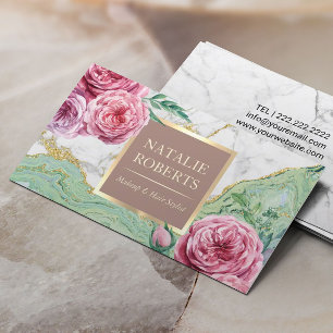 Carte De Visite Maquillage Artiste Coiffure Salon Chic Floral Marb