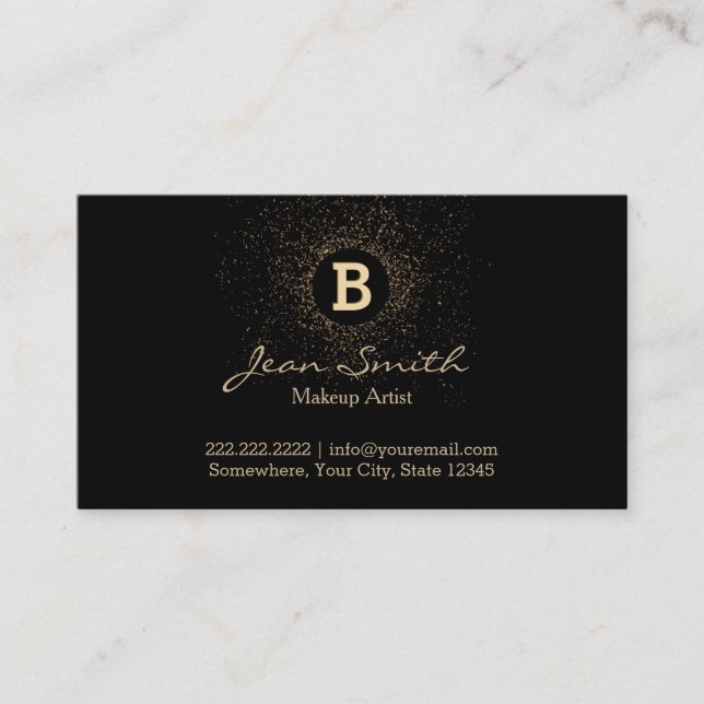 Carte De Visite Maquillage Artiste Confetti Or Monogramme Moderne (Devant)