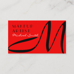 Carte De Visite Maquillage Artiste élégant Monogramme moderne Roug