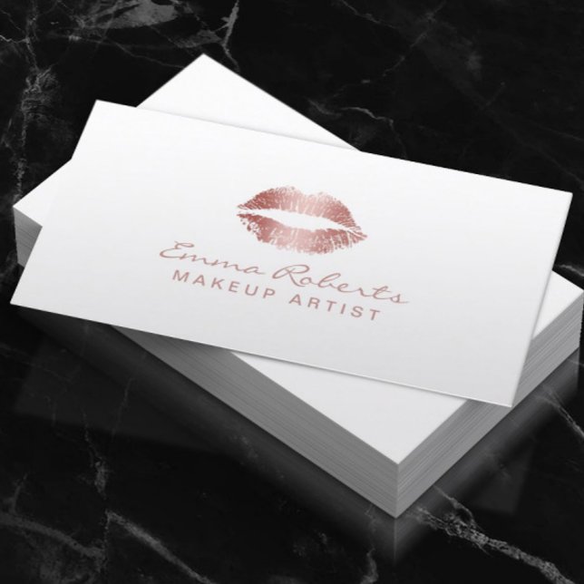 Carte De Visite Maquillage Artiste Élégant Rose Gold Lips Salon (Créateur téléchargé)
