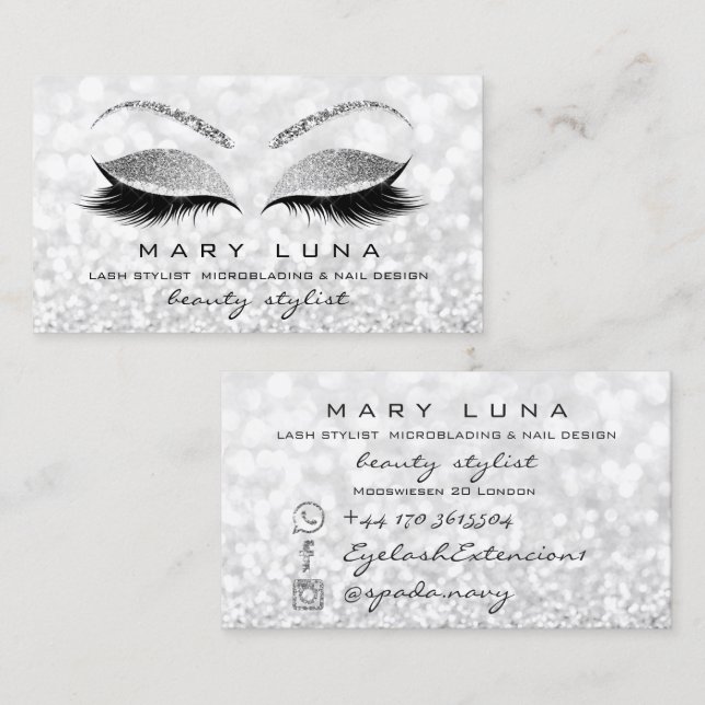 Carte De Visite Maquillage Artiste Eyebros Lashes Gris Argent Gris (Devant / Derrière)