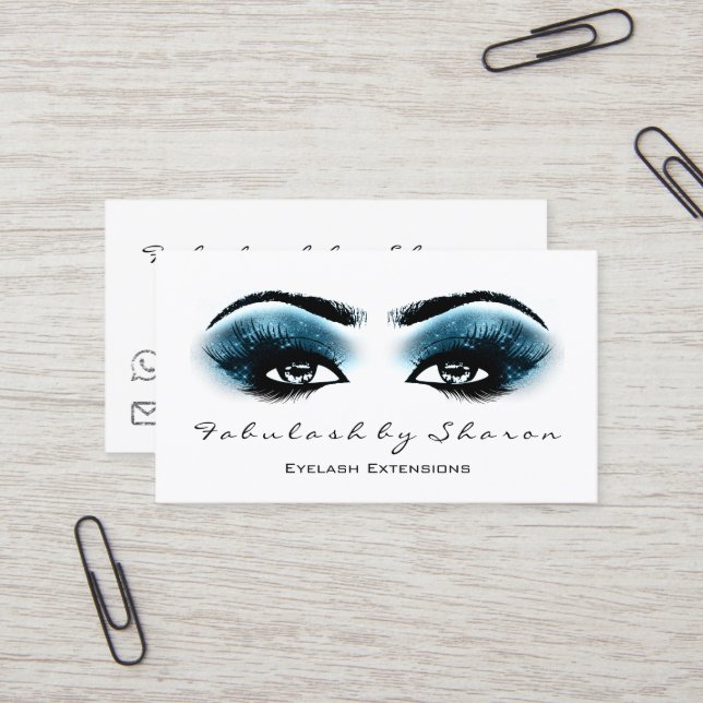 Carte De Visite Maquillage Artiste Eyebrow Lashes Extension Blue M (Devant/Arrière en situation)
