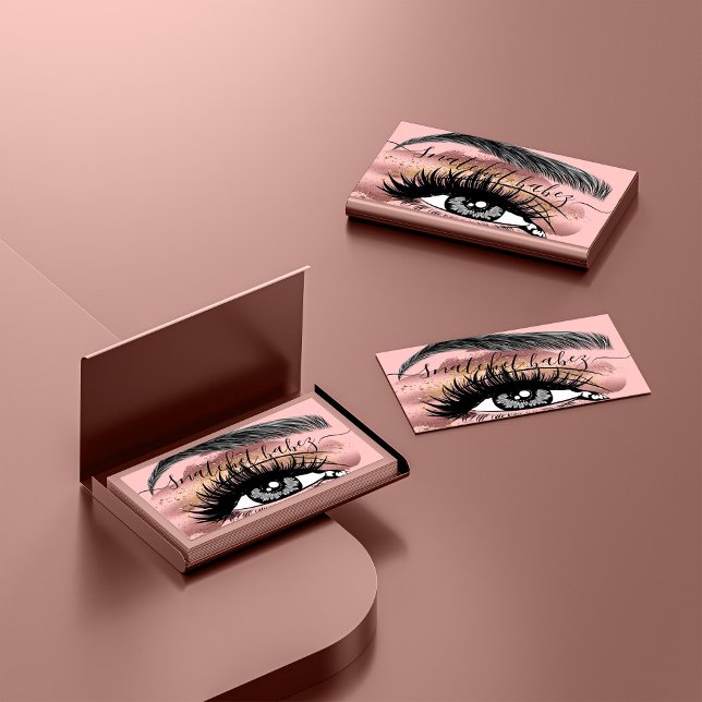 Carte De Visite Maquillage Artiste Eyelash Hair Brows QR Logo Rose (Créateur téléchargé)