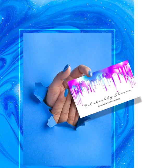 Carte De Visite Maquillage Artiste Eyelash Holograph Drivers Blanc (Holographic Blu Pink Drips Nails FlorenceK )