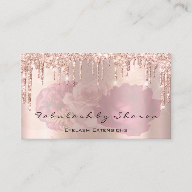 Carte De Visite Maquillage Artiste Eyelash Lashes Florals Rose (Devant)
