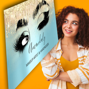 Carte De Visite Maquillage Artiste Eyelashes Bleu QRCODE Logo Bros