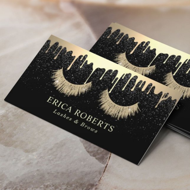 Carte De Visite Maquillage Artiste Gold Eyelash Salon Déchets tend (Créateur téléchargé)
