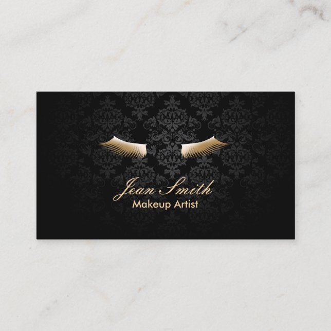 Carte De Visite Maquillage Artiste Gold Lashes Élégant Damask (Devant)