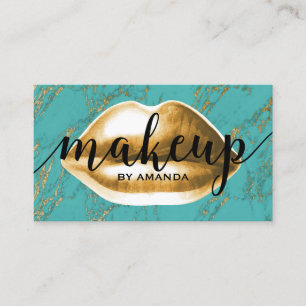 Carte De Visite Maquillage Artiste Gold Lips Moderne Marbre Turquo