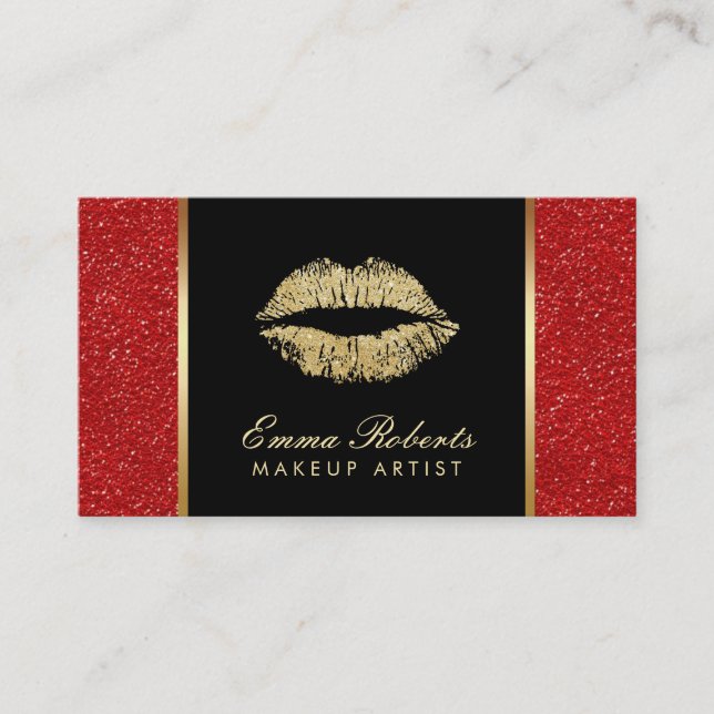 Carte De Visite Maquillage Artiste Gold Lips Trendy Red Parties sc (Devant)