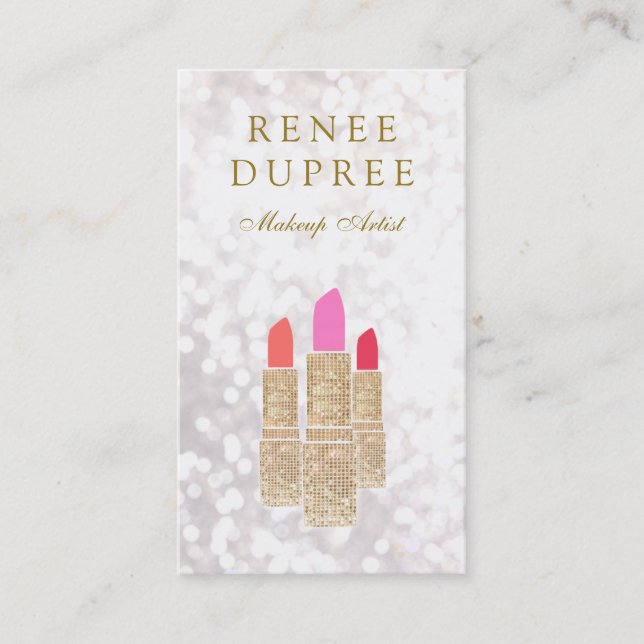 Carte De Visite Maquillage Artiste Gold Lipstick Bokeh Beauté (Devant)