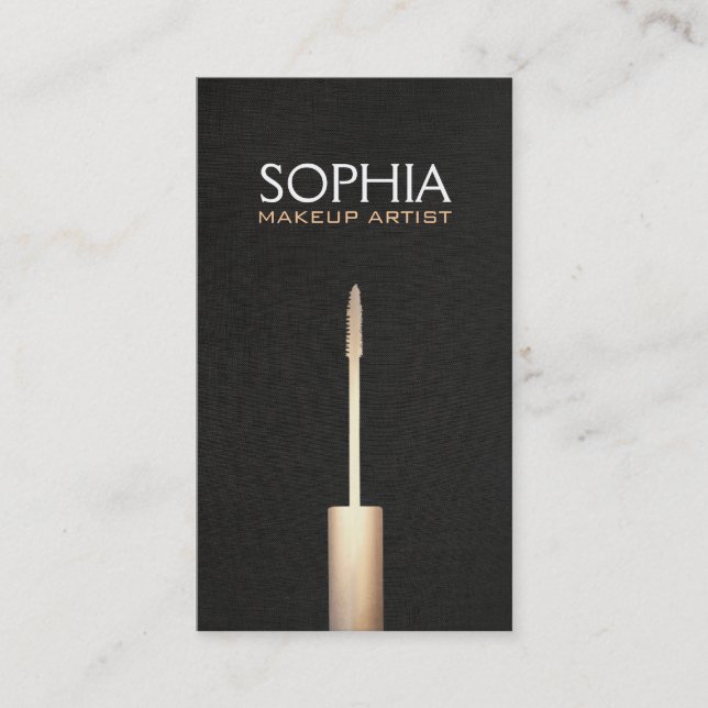 Carte De Visite Maquillage Artiste Gold Mascara Logo Faux Lin Noir (Devant)