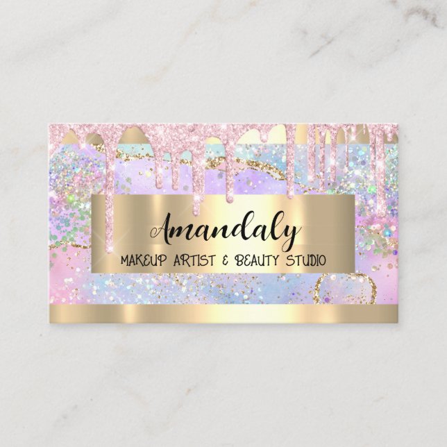 Carte De Visite Maquillage Artiste Gold Parties scintillant encadr (Devant)