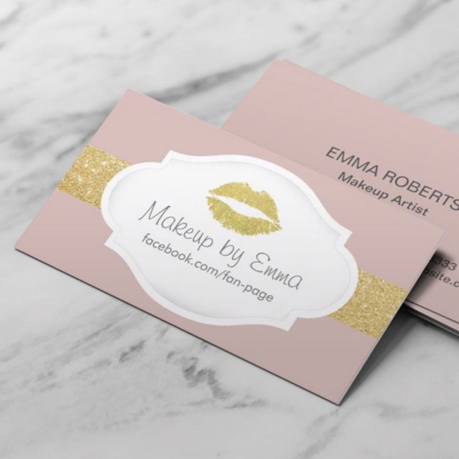 Carte De Visite Maquillage Artiste Gold Parties scintillant lèvres (Créateur téléchargé)