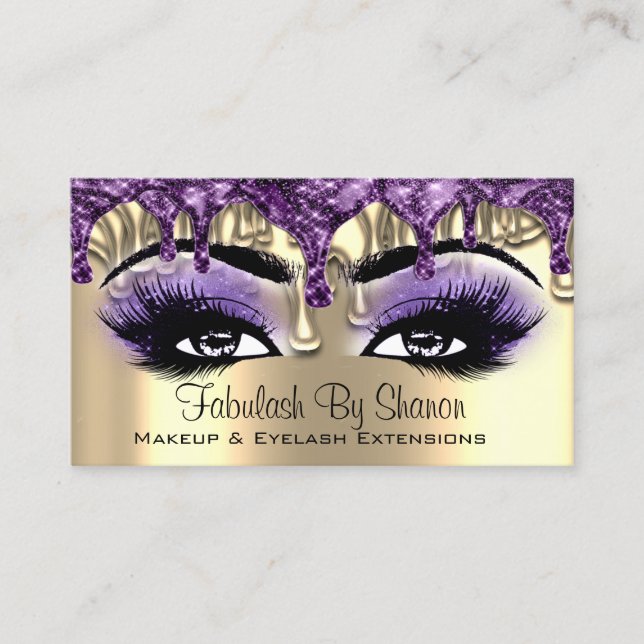 Carte De Visite Maquillage Artiste Gold Purple Drips Oeil Lashes (Devant)