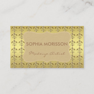 Carte De Visite Maquillage Artiste Golden Fleur-de-lis Monogramme 