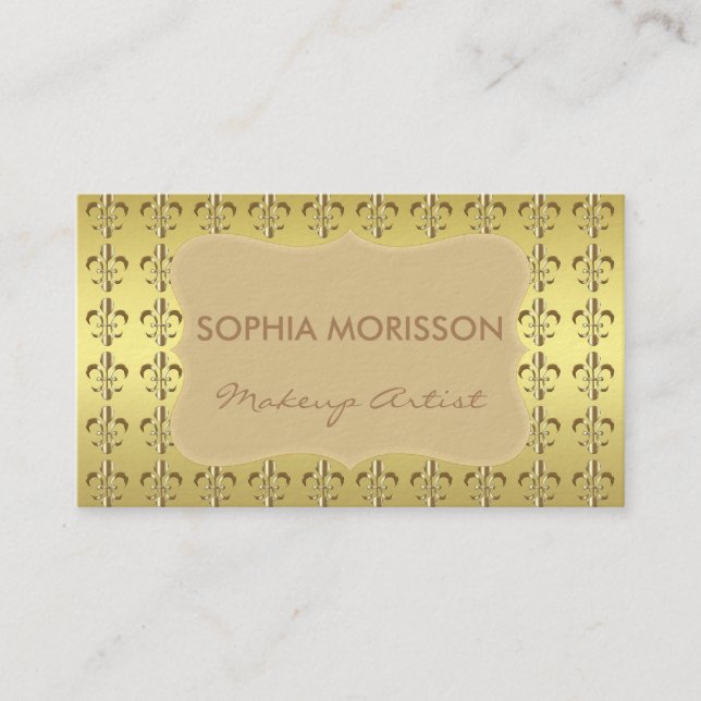 Carte De Visite Maquillage Artiste Golden Fleur-de-lis Monogramme  (Devant)