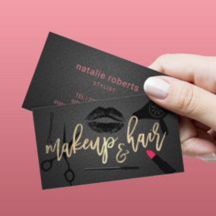 Carte De Visite Maquillage Artiste Hair Styliste Noir & Or Typogra