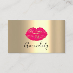 Carte De Visite Maquillage Artiste Kiss Lips Golden Unique Rose Gi