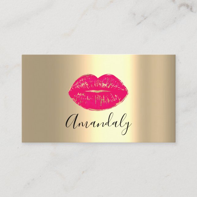 Carte De Visite Maquillage Artiste Kiss Lips Golden Unique Rose Gi (Devant)