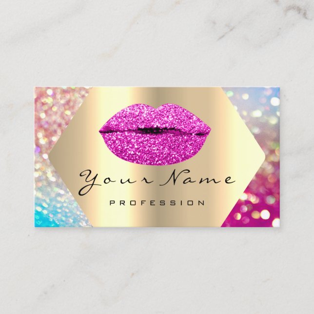 Carte De Visite Maquillage Artiste Kiss LIPS Pink Glam Holographe (Devant)