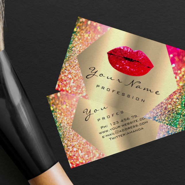 Carte De Visite Maquillage Artiste Kiss LIPS rouge LUX Holographe  (Créateur téléchargé)