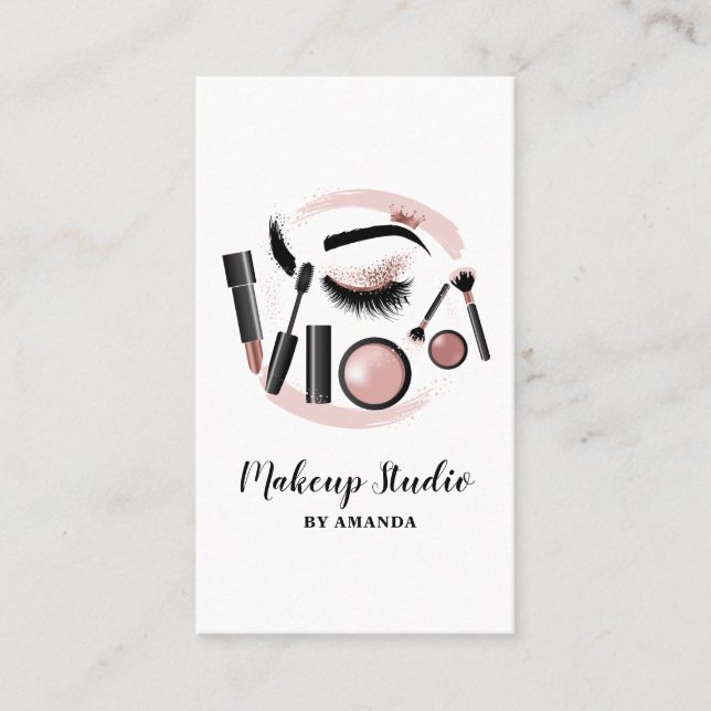 Carte De Visite Maquillage Artiste Lashes Mascara Lipstick Rose Or (Devant)