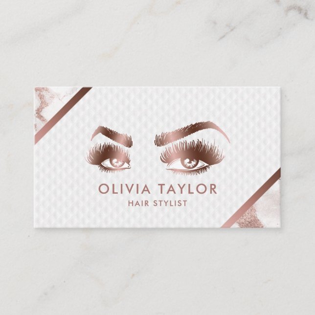Carte De Visite Maquillage Artiste Lashes Yeux Marbre Rose or (Devant)