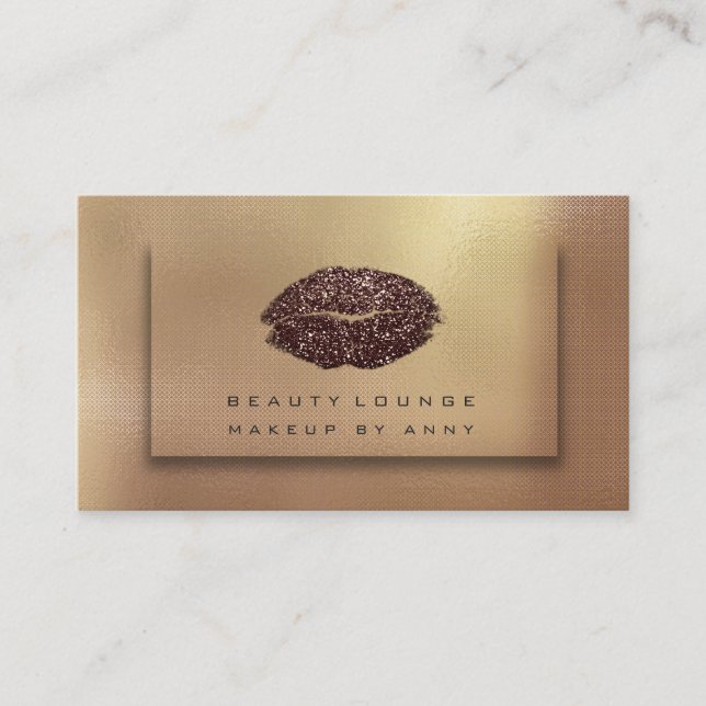 Carte De Visite Maquillage Artiste Lèvres Bronze Cuivre Or Kiss Pa (Devant)