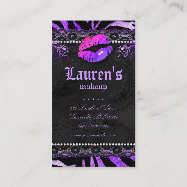 Carte De Visite Maquillage Artiste Lèvres N dentelle Purple Zèbre (Devant)