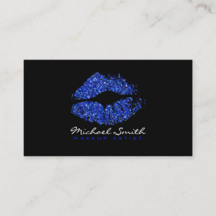 Carte De Visite Maquillage Artiste Lèvres Parties scintillant Bleu
