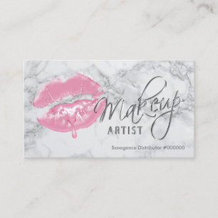Carte De Visite Maquillage Artiste Lèvres roses et marbre gris