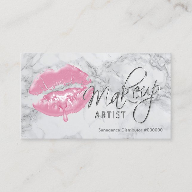 Carte De Visite Maquillage Artiste Lèvres roses et marbre gris (Devant)