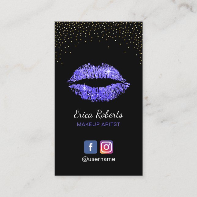 Carte De Visite Maquillage Artiste Lèvres violettes Salon sur les  (Devant)